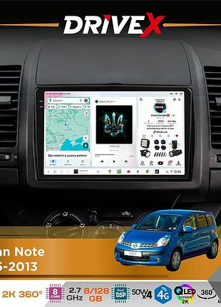 Штатная магнитола для nissan note 2005-2013 drivex s7+ 2k qled 9" android 8-ядерный 2.7ггц 8x128гб sim-карта 3g/4g ak7808 ab 4x50w