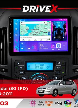 Штатная магнитола для hyundai i30 (fd) 2008-2011 drivex a-903 qled 9" android 4-ядерный 2+32гб 4x50w(tda7851) беспроводной carplay