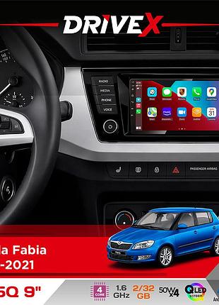 Штатная магнитола для skoda fabia 2014-2021 drivex un5 qled 9" android 4-ядерный 2+32гб 4x45w беспроводной carplay и androidauto