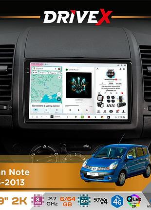 Штатная магнитола для nissan note 2005-2013 drivex s7 2k qled 9" android 8-ядерный 2.7ггц 6x64гб sim-карта 3g/4g ak7808 ab 4x50w