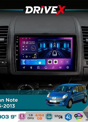 Штатная магнитола для nissan note 2005-2013 drivex se-903 qled 9" android 8-ядерный 4+64гб sim-карта 3g/4g dsp 4x50w(tda7851)
