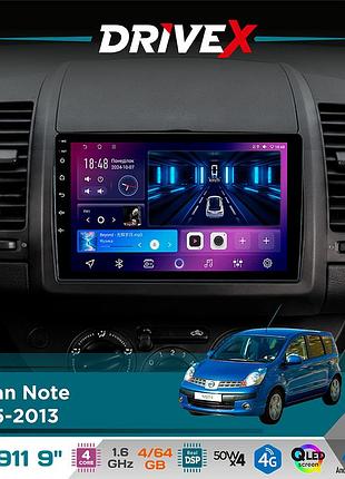 Штатная магнитола для nissan note 2005-2013 drivex se-911 4+64гб qled 9" android 4-ядерный 4x50w(tda7851) dsp беспроводной carplay
