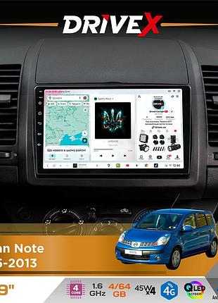 Штатная магнитола для nissan note 2005-2013 drivex s3 qled 9" android 8-ядерный 1.6ггц 4x64гб sim-карта 3g/4g 7388 4x45w asp