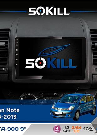 Штатная магнитола для nissan note 2005-2013 sokill delta-900 9" android 4-ядерный 2+64гб 4x45w беспроводной carplay и androidauto