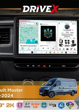 Штатная магнитола для renault master 2019-2024 drivex s7 2k qled 9" android 8-ядерный 2.7ггц 6x64гб sim-карта 3g/4g ak7808 ab