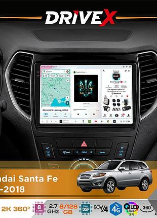 Штатная магнитола для hyundai santa fe 2012-2018 drivex s7+ 2k qled 9" android 8-ядерный 2.7ггц 8x128гб sim-карта 3g/4g ak7808 ab
