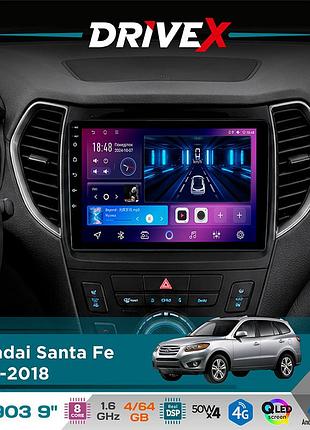 Штатная магнитола для hyundai santa fe 2012-2018 drivex se-903 qled 9" android 8-ядерный 4+64гб sim-карта 3g/4g dsp 4x50w(tda7851)