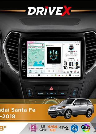 Штатная магнитола для hyundai santa fe 2012-2018 drivex s3 qled 8" с физическими кнопками android 8-ядерный 1.6ггц 4x64гб sim-карта