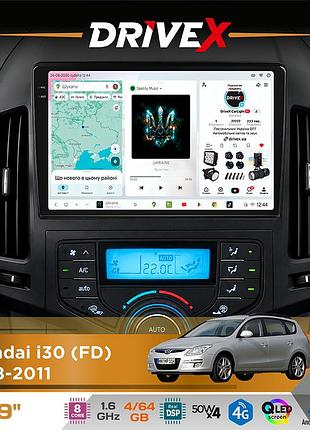 Штатная магнитола для hyundai i30 (fd) 2008-2011 drivex s4 qled 9" android 8-ядерный 1.6ггц 4x64гб sim-карта 3g/4g tda7851 4x50w