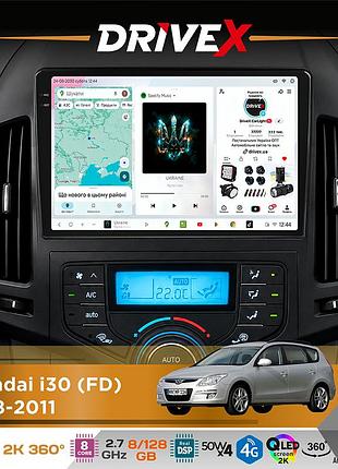 Штатная магнитола для hyundai i30 (fd) 2008-2011 drivex s7+ 2k qled 9" android 8-ядерный 2.7ггц 8x128гб sim-карта 3g/4g ak7808 ab