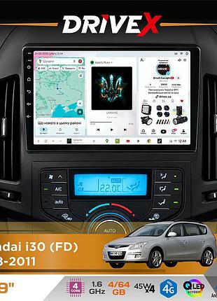 Штатная магнитола для hyundai i30 (fd) 2008-2011 drivex s3 qled 9" android 8-ядерный 1.6ггц 4x64гб sim-карта 3g/4g 7388 4x45w asp