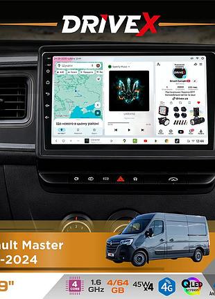 Штатная магнитола для renault master 2019-2024 drivex s3 qled 9" android 8-ядерный 1.6ггц 4x64гб sim-карта 3g/4g 7388 4x45w asp