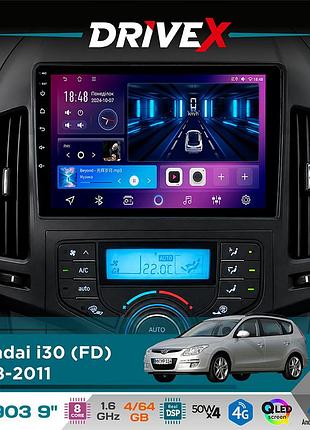 Штатная магнитола для hyundai i30 (fd) 2008-2011 drivex se-903 qled 9" android 8-ядерный 4+64гб sim-карта 3g/4g dsp 4x50w(tda7851)