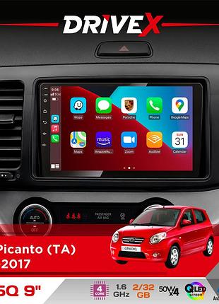 Штатная магнитола для kia picanto (ta) 2011-2017 drivex un5 qled 9" android 4-ядерный 2+32гб 4x45w беспроводной carplay и