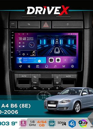 Штатна магнітола для audi a4 b6 (8e) 2000-2006 drivex se-903 qled 9" android 8-ядерний 4+64гб sim-картка 3g/4g dsp 4x50w(tda7851)