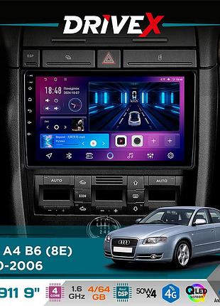 Штатна магнітола для audi a4 b6 (8e) 2000-2006 drivex se-911 4+64гб qled 9" android 4-ядерний 4x50w(tda7851) dsp бездротовий