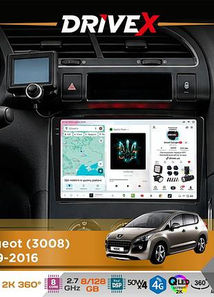 Штатная магнитола для peugeot 3008 2009-2016 drivex s7+ 2k qled 9" android 8-ядерный 2.7ггц 8x128гб sim-карта 3g/4g ak7808 ab
