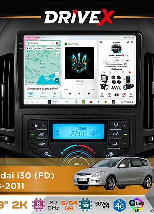 Штатная магнитола для hyundai i30 (fd) 2008-2011 drivex s7 2k qled 9" android 8-ядерный 2.7ггц 6x64гб sim-карта 3g/4g ak7808 ab