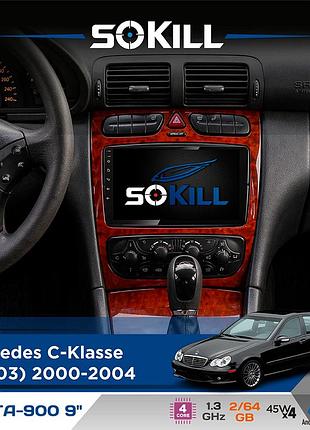 Штатная магнитола для mercedes c-klasse (w203) 2000-2004 sokill delta-900 9" android 4-ядерный 2+64гб 4x45w беспроводной carplay и