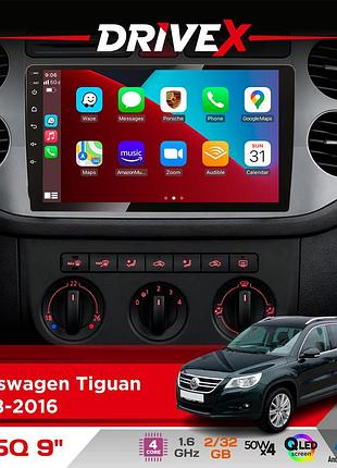Штатная магнитола для volkswagen tiguan 2008-2016 drivex un5 qled 9" android 4-ядерный 2+32гб 4x45w беспроводной carplay и
