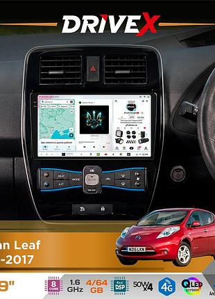 Штатная магнитола для nissan leaf 2010-2017 drivex s4 qled 9" android 8-ядерный 1.6ггц 4x64гб sim-карта 3g/4g tda7851 4x50w dsp