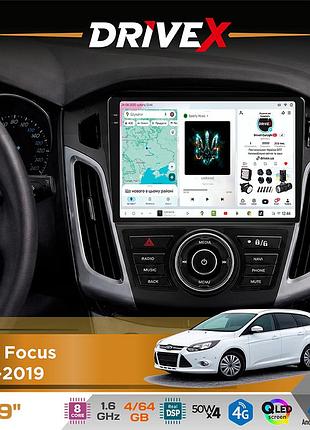 Штатная магнитола для ford focus 2011-2019 drivex s4 qled 9" android 8-ядерный 1.6ггц 4x64гб sim-карта 3g/4g tda7851 4x50w dsp