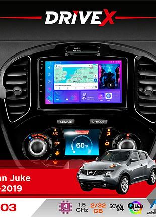 Штатная магнитола для nissan juke 2011-2019 drivex a-903 qled 9" android 4-ядерный 2+32гб 4x50w(tda7851) беспроводной carplay и