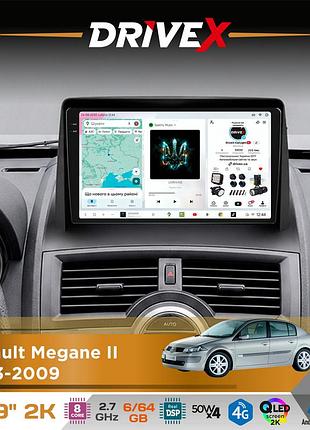 Штатная магнитола для renault megane ii 2003-2009 drivex s7 2k qled 9" android 8-ядерный 2.7ггц 6x64гб sim-карта 3g/4g ak7808 ab
