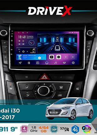 Штатная магнитола для hyundai i30 2012-2017 drivex se-911 4+64гб qled 9" android 4-ядерный 4x50w(tda7851) dsp беспроводной carplay