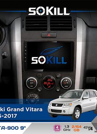 Штатная магнитола для suzuki grand vitara 2005-2017 sokill delta-900 9" android 4-ядерный 2+64гб 4x45w беспроводной carplay и