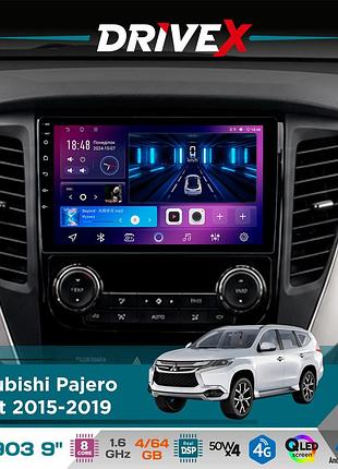Штатна магнітола для mitsubishi pajero sport 2015-2019 drivex se-903 qled 9" android 8-ядерний 4+64гб sim-картка 3g/4g dsp