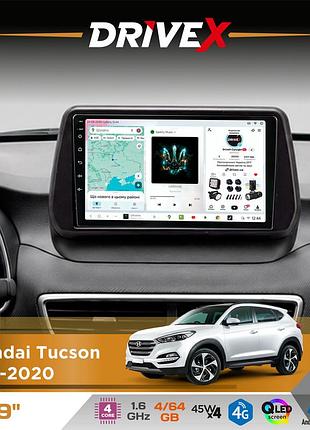 Штатная магнитола для hyundai tucson 2018-2020 drivex s3 qled 9" android 8-ядерный 1.6ггц 4x64гб sim-карта 3g/4g 7388 4x45w asp