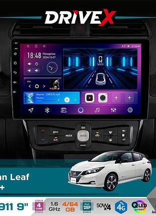 Штатная магнитола для nissan leaf 2018+ drivex se-911 4+64гб qled 9" android 4-ядерный 4x50w(tda7851) dsp беспроводной carplay и