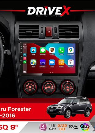 Штатная магнитола для subaru forester 2012-2016 drivex un5 qled 9" android 4-ядерный 2+32гб 4x45w беспроводной carplay и