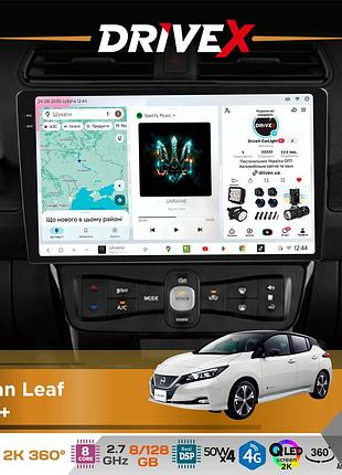 Штатная магнитола для nissan leaf 2018+ drivex s7+ 2k qled 9" android 8-ядерный 2.7ггц 8x128гб sim-карта 3g/4g ak7808 ab 4x50w