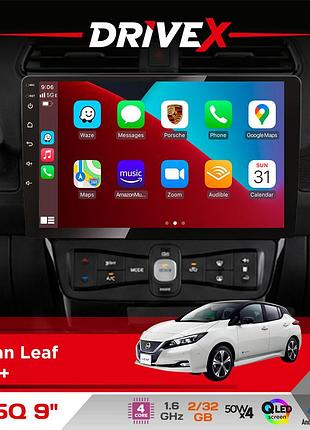 Штатная магнитола для nissan leaf 2018+ drivex un5 qled 9" android 4-ядерный 2+32гб 4x45w беспроводной carplay и androidauto