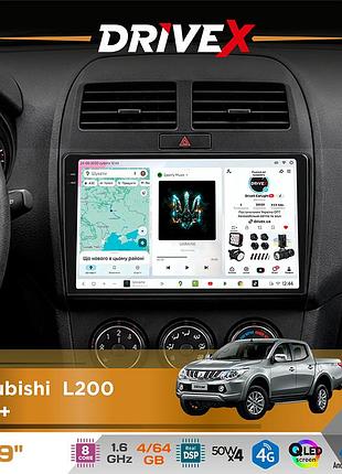 Штатная магнитола для mitsubishi l200 2015+ drivex s4 qled 9" android 8-ядерный 1.6ггц 4x64гб sim-карта 3g/4g tda7851 4x50w dsp