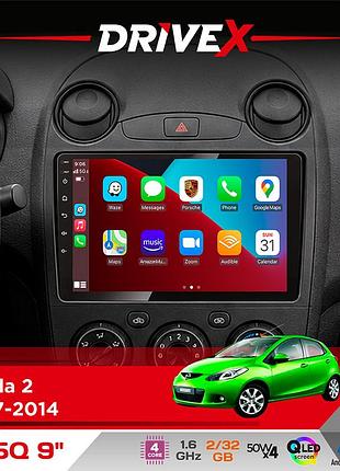 Штатная магнитола для mazda 2 2007-2014 drivex un5 qled 9" android 4-ядерный 2+32гб 4x45w беспроводной carplay и androidauto