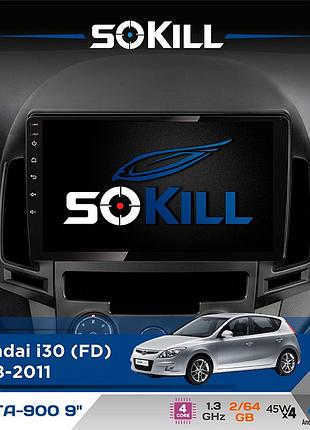 Штатная магнитола для hyundai i30 (fd) 2008-2011 sokill delta-900 9" android 4-ядерный 2+64гб 4x45w беспроводной carplay и