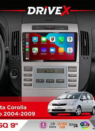 Штатная магнитола для toyota corolla verso 2004-2009 drivex un5 qled 9" android 4-ядерный 2+32гб 4x45w беспроводной carplay и