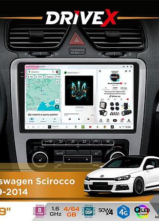 Штатная магнитола для volkswagen scirocco 2009-2014 drivex s4 qled 9" android 8-ядерный 1.6ггц 4x64гб sim-карта 3g/4g tda7851