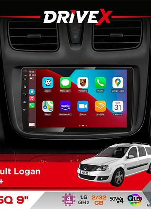 Штатная магнитола для renault logan 2013+ drivex un5 qled 9" android 4-ядерный 2+32гб 4x45w беспроводной carplay и androidauto