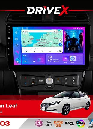Штатная магнитола для nissan leaf 2018+ drivex a-903 qled 9" android 4-ядерный 2+32гб 4x50w(tda7851) беспроводной carplay и