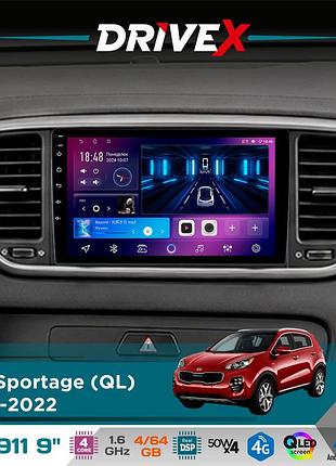Штатна магнітола для kia sportage (ql) 2018-2022 drivex se-911 4+64гб qled 9" android 4-ядерний 4x50w(tda7851) dsp бездротовий