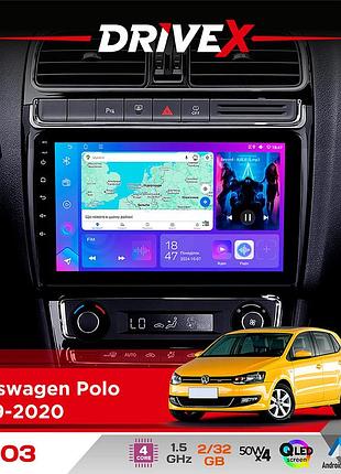 Штатная магнитола для volkswagen polo 2009-2020 drivex a-903 qled 9" android 4-ядерный 2+32гб 4x50w(tda7851) беспроводной carplay и