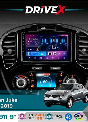 Штатная магнитола для nissan juke 2011-2019 drivex se-911 4+64гб qled 9" android 4-ядерный 4x50w(tda7851) dsp беспроводной carplay