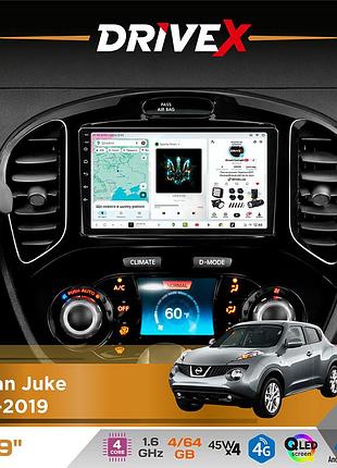 Штатная магнитола для nissan juke 2011-2019 drivex s3 qled 9" android 8-ядерный 1.6ггц 4x64гб sim-карта 3g/4g 7388 4x45w asp