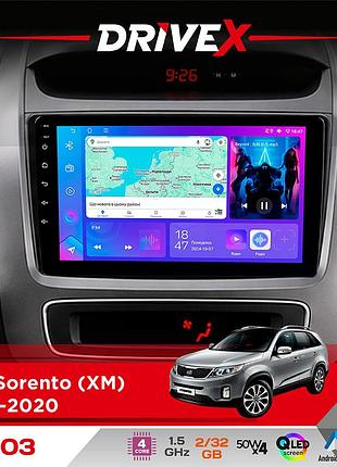 Штатная магнитола для kia sorento (xm) 2012-2020 drivex a-903 qled 9" android 4-ядерный 2+32гб 4x50w(tda7851) беспроводной carplay
