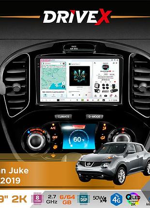 Штатная магнитола для nissan juke 2011-2019 drivex s7 2k qled 9" android 8-ядерный 2.7ггц 6x64гб sim-карта 3g/4g ak7808 ab 4x50w