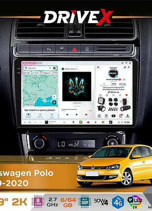 Штатная магнитола для volkswagen polo 2009-2020 drivex s7 2k qled 9" android 8-ядерный 2.7ггц 6x64гб sim-карта 3g/4g ak7808 ab